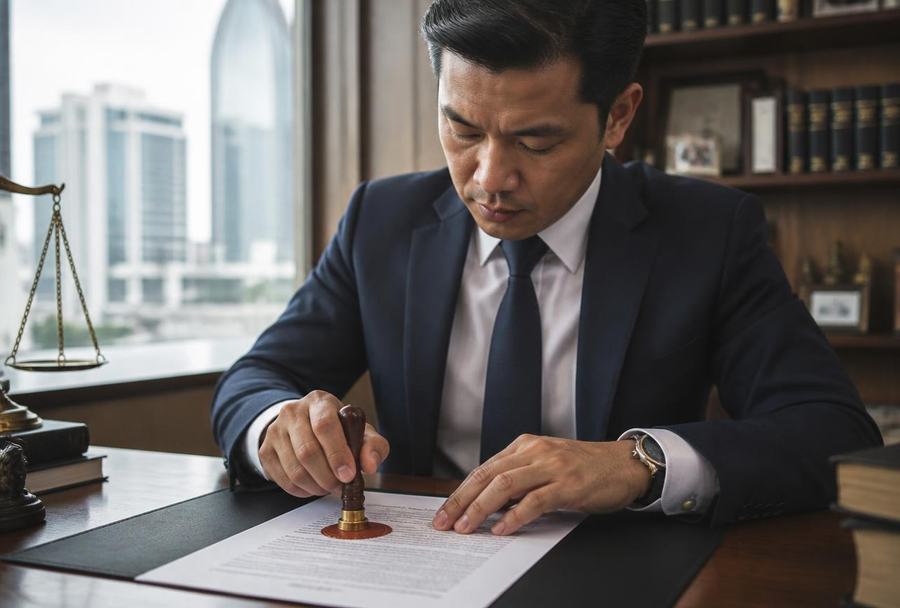 ทนายโนตารีประทับตรารับรองบนเอกสารในสำนักงานกรุงเทพฯ